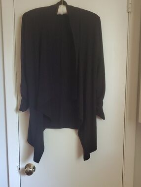 Chaus Black Open-Front Draped Cardigan